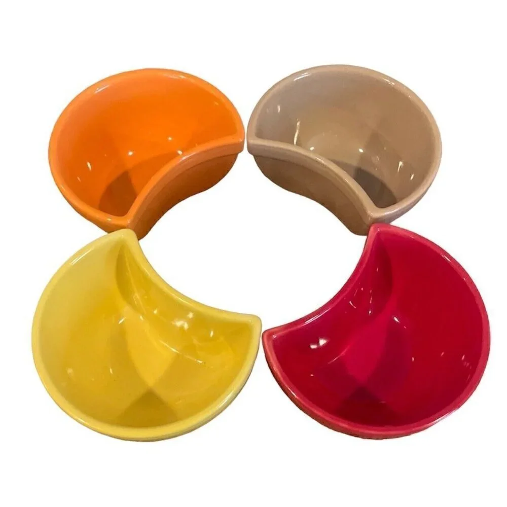 Pier 1 Set of Four Tasting Dishes Sauces Condiments Red Orange Tan Yellow